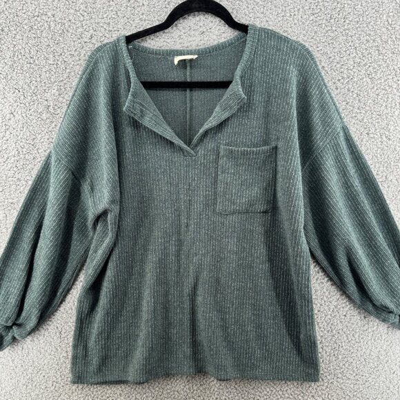 143 Story By Line Up Textured Pullover Top With Pocket Green Size 1XL - Picture 1 of 7